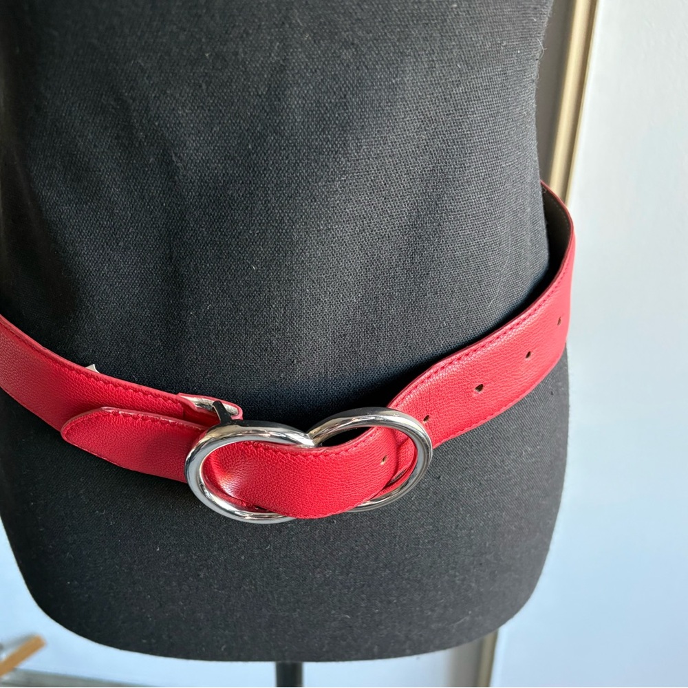 Express Vibrant Red Belt with Silver Heart Buckle